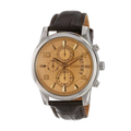 Guess Exec Chronograph Quartz Gold Dial Brown Leather Strap Watch for Men - W0076G3