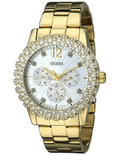 Guess Dazzler Diamonds Silver Dial Gold Steel Strap Watch for Women - W0335L2