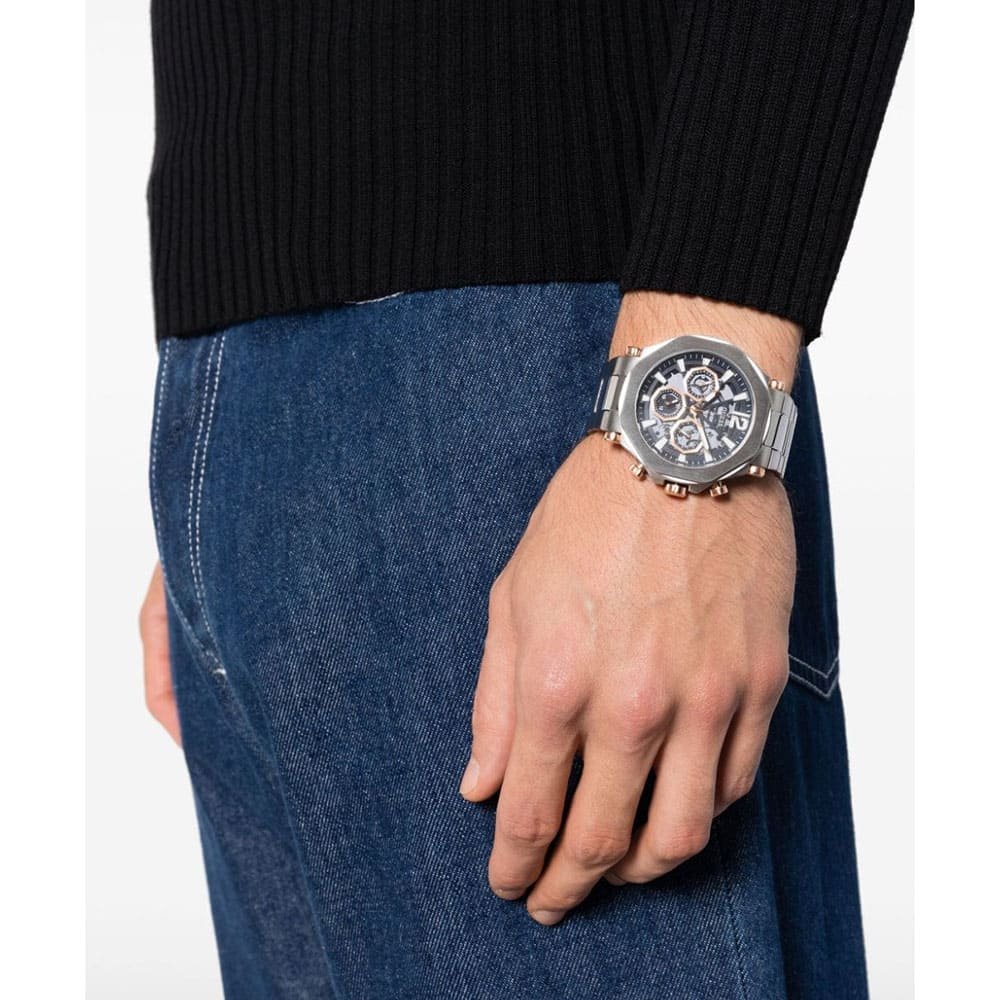 Guess Edge Chronograph Black Dial Silver Steel Strap Watch For Men - GW0539G1