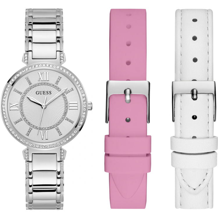 Guess Montage Quartz Silver Dial Silver Steel Strap Watch For Women - GW0588L2