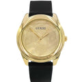 Guess Cubed Analog Gold Dial Black Silicone Strap Watch For Women - GW0665L1