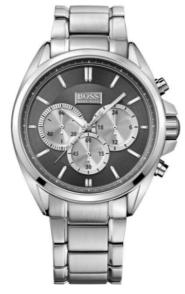 Hugo Boss Driver Black Dial Silver Steel Strap Watch for Men - 1512883