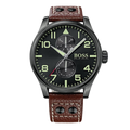 Hugo Boss Aeroliner Maxx Black Dial Brown Leather Strap Watch For Men - 1513079