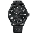 Hugo Boss Aeroliner Black Dial Black Leather Strap Watch For Men - 1513083