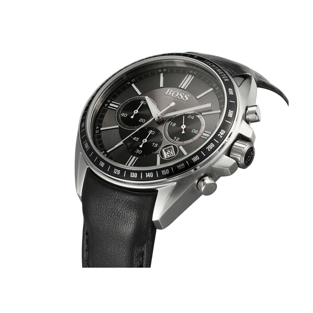 Hugo Boss Contemporary Sport Driver Black Dial Black Leather Strap Watch for Men - 1513085