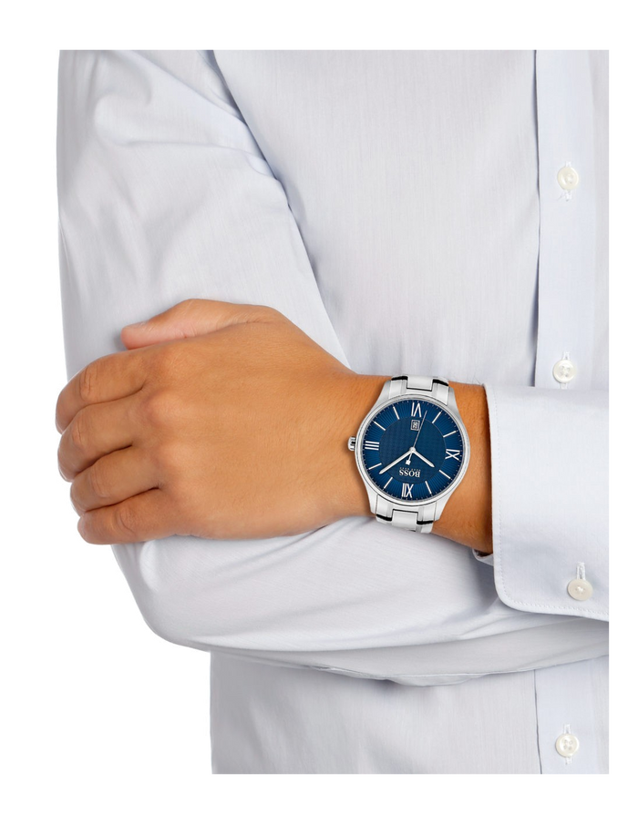 Hugo Boss Governer Blue Dial Silver Steel Strap Watch for Men - 1513487