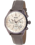 Hugo Boss Grand Prix Silver Dial Grey Leather Strap Watch for Men - 1513603