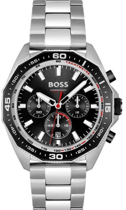 Hugo Boss Intensity Chronograph Black Dial Silver Steel Strap Watch For Men - 1513680