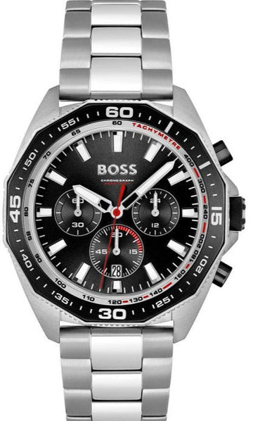 Hugo Boss Intensity Chronograph Black Dial Silver Steel Strap Watch For Men - 1513680