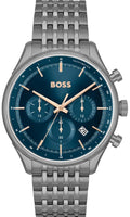 Hugo Boss Gregor Chronograph Blue Dial Grey Steel Strap Watch For Men - 1514083