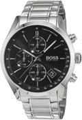 Hugo Boss Grand Prix Black Dial Silver Steel Strap Watch for Men - 1513477