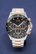 Hugo Boss Here Chronograph Black Dial Two Tone Steel Strap Watch for Men - 1513757