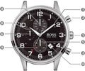 Hugo Boss Aeroliner Chronograph Black Dial Silver Steel Strap Watch For Men - 1512446