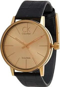 Calvin Klein Post Minimal Gold Dial Black Leather Strap Watch For Men - K7621501