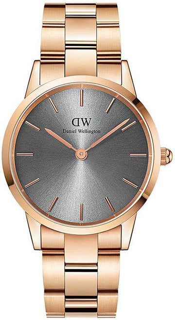 Daniel Wellington Iconic Link Grey Dial Rose Gold Steel Strap Watch For Women - DW00100332