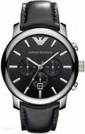 Emporio Armani Classic Chronograph Black Dial Black Leather Strap Watch For Men - AR0431