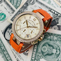 Michael Kors Parker Champagne Dial Orange Leather Strap Watch for Women - MK2279