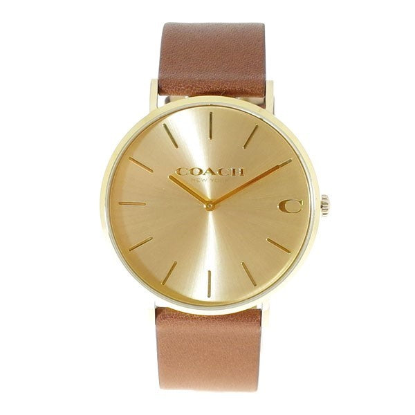 Coach Charles Gold Dial Brown Leather Strap Watch for Women - 14602433