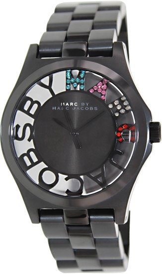 Marc Jacobs Henry Skeleton Black Dial Black Steel Strap Watch for Women - MBM3265