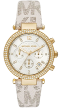 Michael Kors Parker Chronograph White Dial White Leather Strap Watch For Women - MK6916