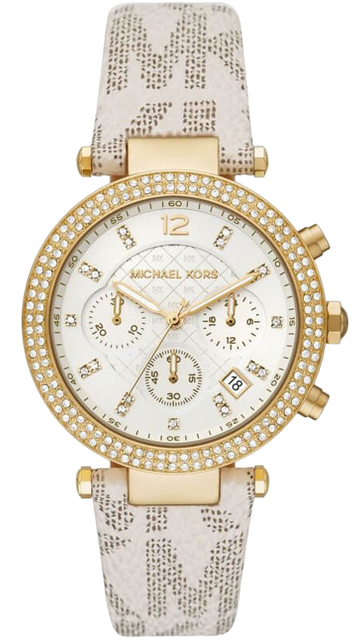 Michael Kors Parker Chronograph White Dial White Leather Strap Watch For Women - MK6916