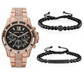 Michael Kors Everest Chronograph Black Dial Rose Gold Steel Strap Watch For Women - MK5875