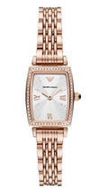 Emporio Armani Gianni T Bar Quartz Crystals White Dial Rose Gold Steel Strap Watch For Women - AR11406
