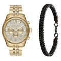 Michael Kors Lexington Chronograph Gold Dial Gold Steel Strap Watch For Men - MK8579