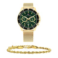 Tommy Hilfiger Jordan Chronograph Green Dial Gold Mesh Strap Watch For Men - 1792093