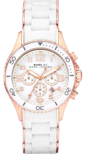 Marc Jacobs Rock Chronograph White Dial White Silicone Strap Watch for Women - MBM2547