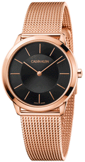 Calvin Klein Minimal Black Dial Rose Gold Mesh Bracelet Watch for Women - K3M2262Y