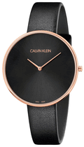 Calvin Klein Full Moon Black Dial Black Leather Strap Watch for Women - K8Y236C1