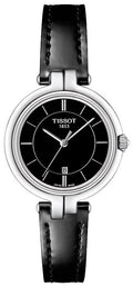 Tissot T Lady Flamingo Black Dial Black Leather Strap Watch For Women - T094.210.16.051.00
