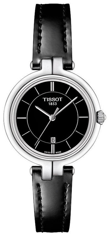 Tissot T Lady Flamingo Black Dial Black Leather Strap Watch For Women - T094.210.16.051.00