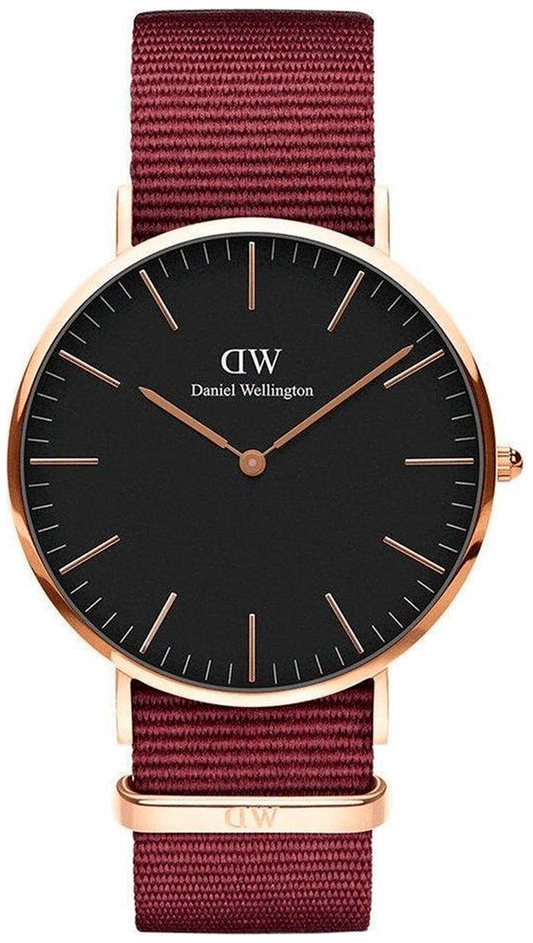 Daniel Wellington Classic Roselyn Black Dial Maroon Nylon Strap Watch For Women - DW00100269