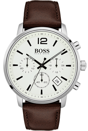 Hugo Boss Attitude White Dial Brown Leather Strap Watch for Men - 1513609