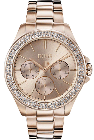 Hugo Boss Premiere Rose Gold Dial with DIamonds Rose Gold Steel Strap Watch for Women - 1502443