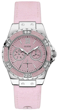 Guess Limelight Quartz Diamonds Pink Dial Pink Denim Strap Watch For Women - W0775l15