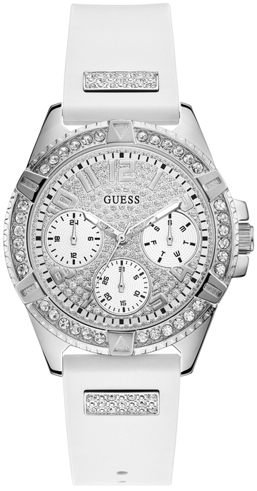 Guess Frontier Diamonds Silver Dial White Rubber Strap Watch For Women - W1160L4