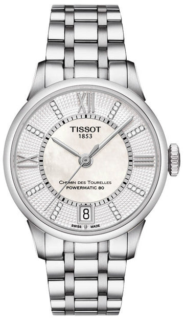 Tissot Chemin Des Tourelles Powermatic 80 Helvetic Silver Dial Silver Steel Strap Watch For Women - T099.207.11.116.00