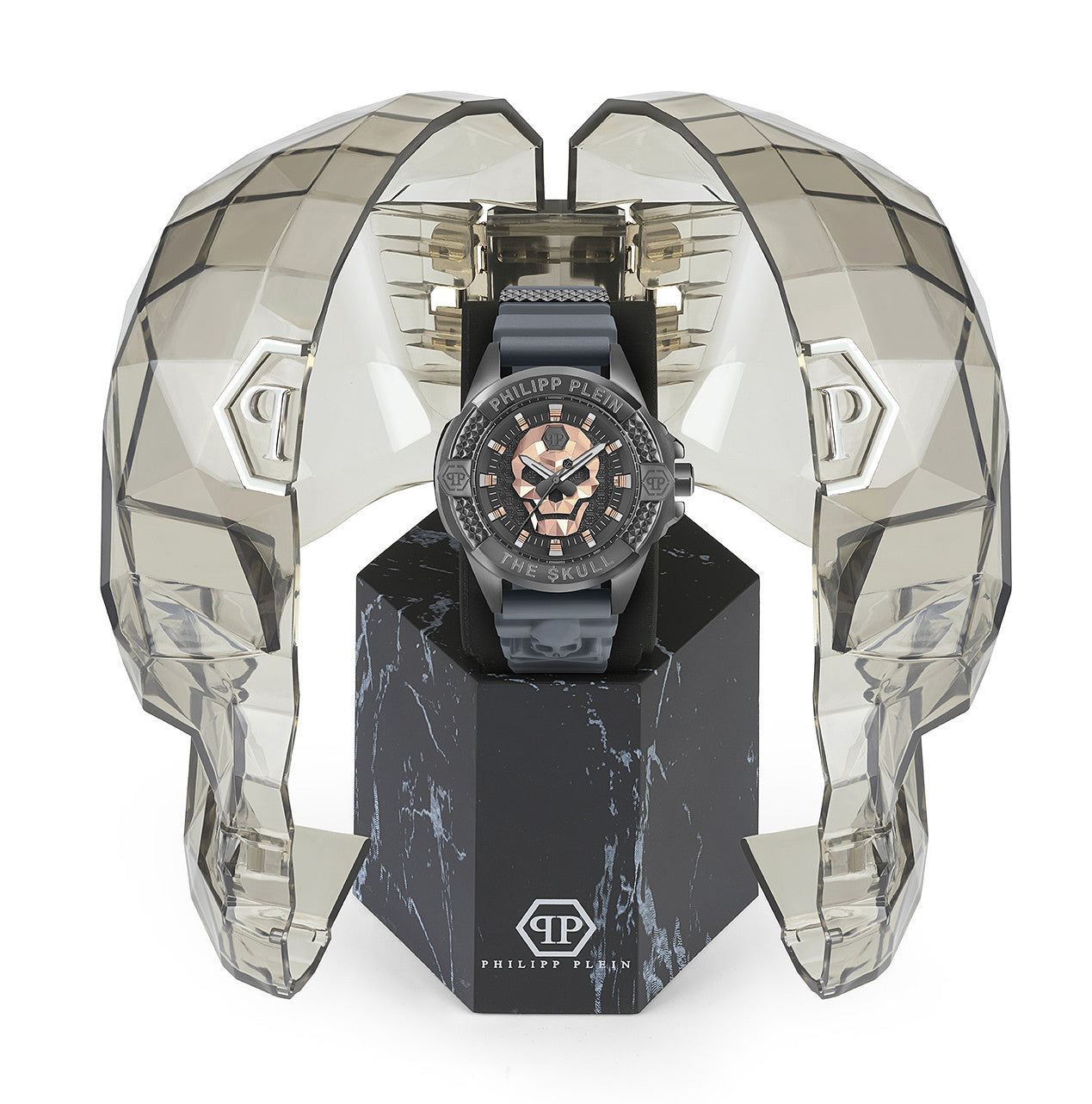 Philipp Plein The Skull Grey Dial Grey Stainless Steel Strap Watch For Men- PWAAA2324