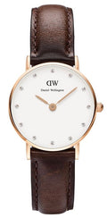 Daniel Wellington Classy Bristol White Dial Brown Leather Strap Watch For Women - DW00100062