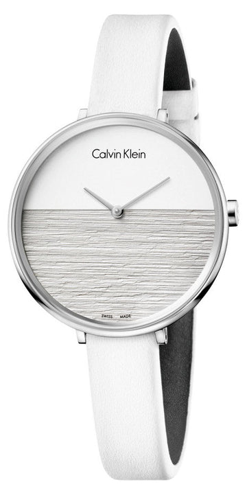 Calvin Klein Rise White Grey Dial White Leather Strap Watch for Women - K7A231L6