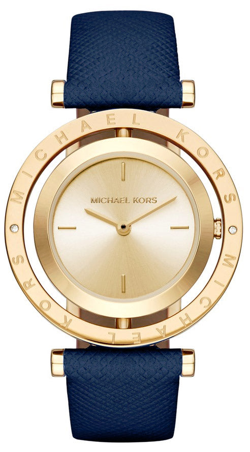 Michael Kors Averi Gold Dial Navy Blue Leather Strap Watch for Women - MK2526