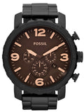 Fossil Nate Chrongraph Ion Plated Black Dial Black Steel Strap Watch for Men - JR1356