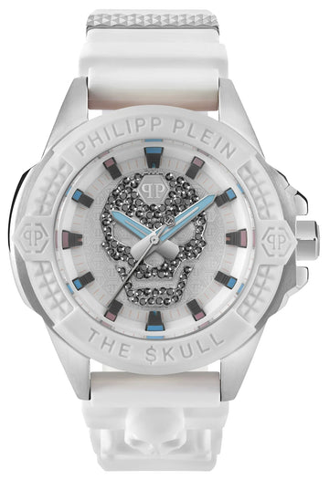 Philipp Plein The Skull White Dial White Silicone Strap Watch for Men - PWAAA1521
