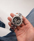 Guess Trophy Chronograph Diamonds Black Dial Silver Steel Strap Watch for Men - GW0390G1