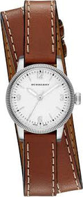 Burberry Utilitarian White Dial Brown Leather Strap Watch for Women - BU7848