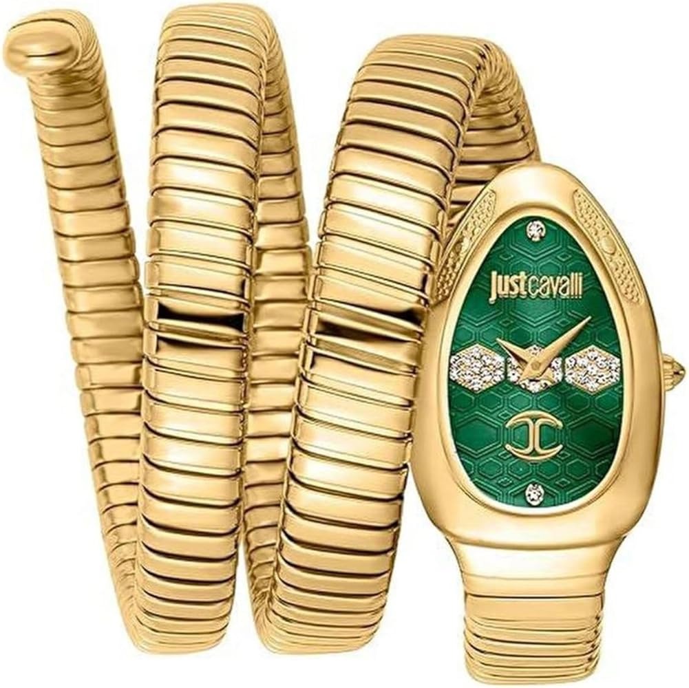 Just Cavalli Cosenza Green Dial Gold Steel Strap Watch for Women - JC1L232M0035