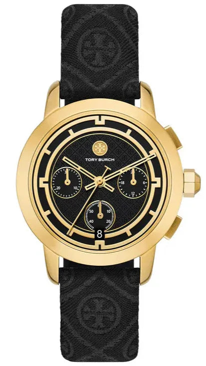 Tory Burch The Tory Chronograph Black Dial Black Leather Strap Watch for Women - TBW1055